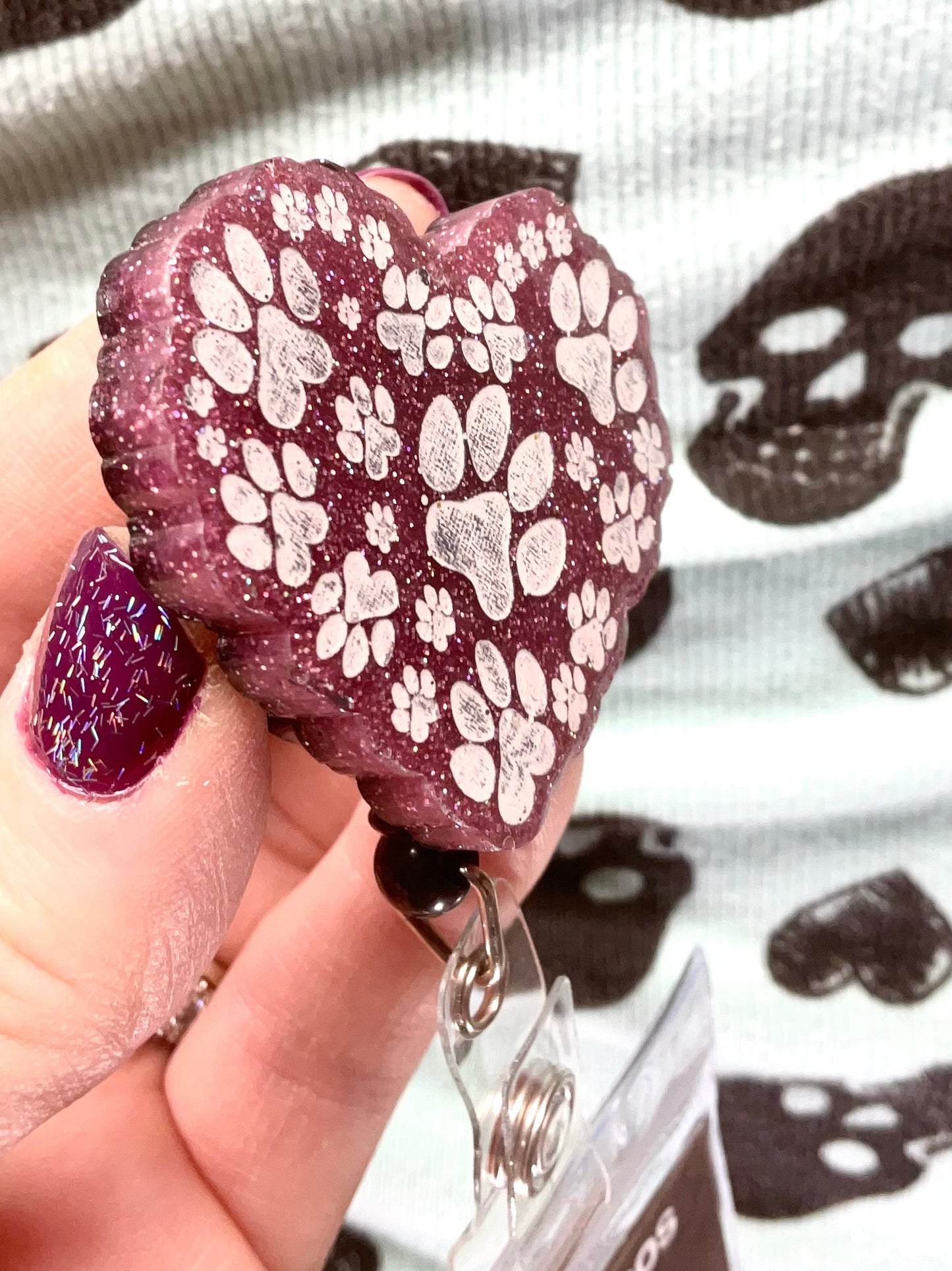 Pink Paw Print Heart Retractable Badge Reel