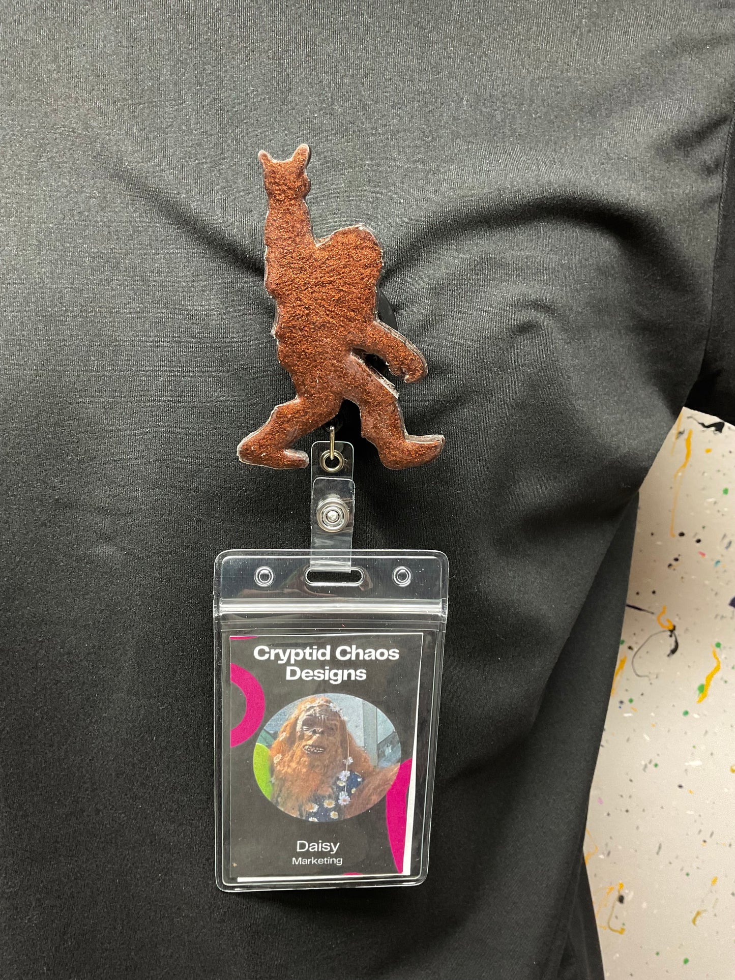 Brown Bigfoot Rock Hand Retractable Badge Reel