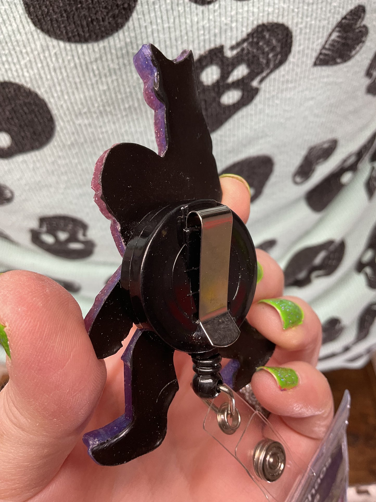 Purple & Pink Bigfoot Rock Hand Retractable Badge Reel