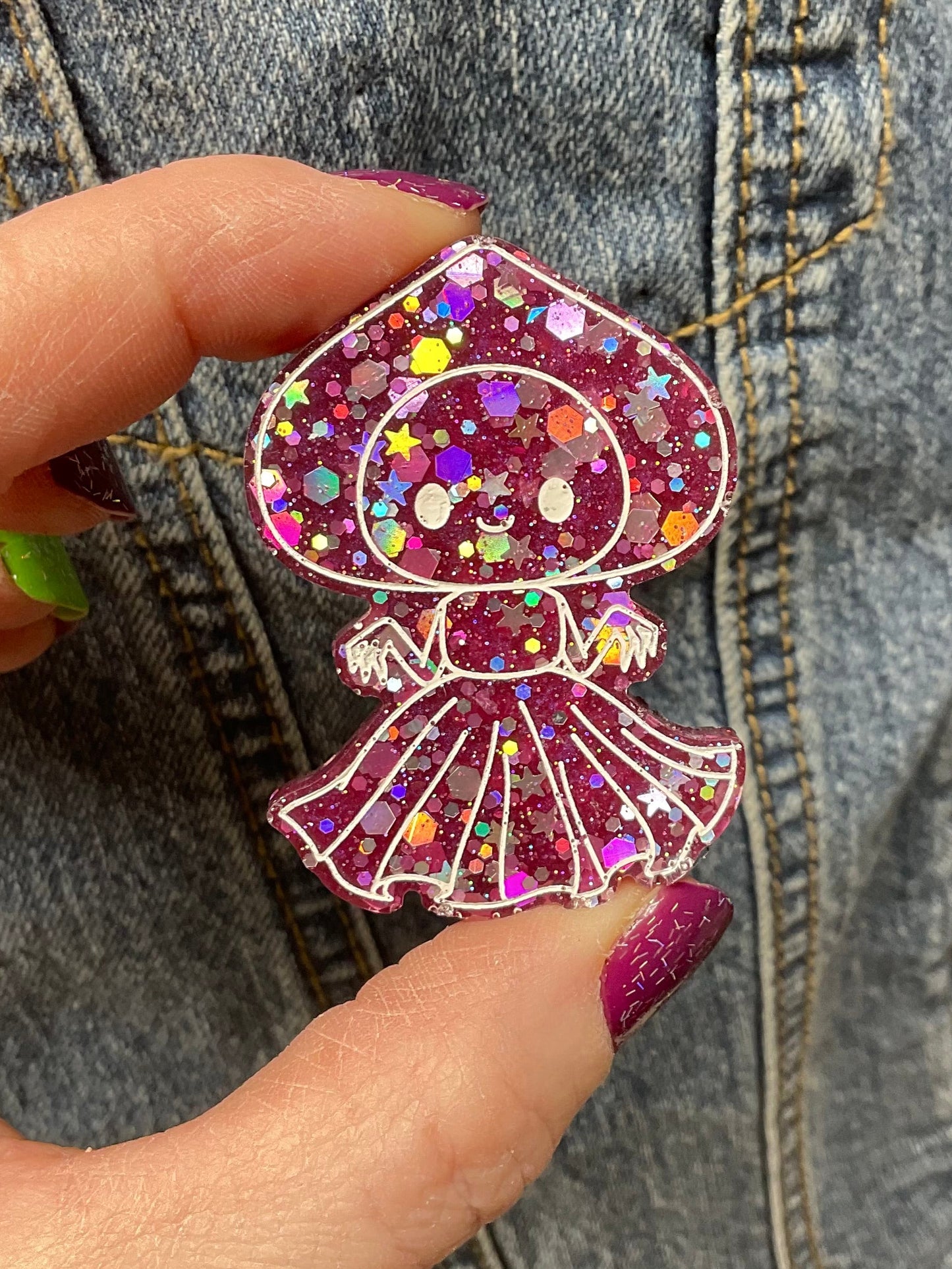 Pink Star Glitter Flatwoods Monster Pin