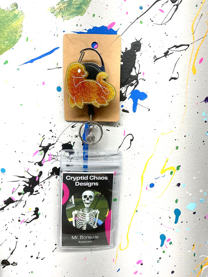 Yellow & Red Loch Ness Monster Retractable Badge Reel