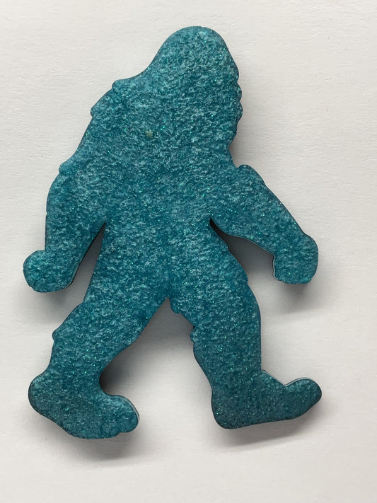 Large Teal Glitter Bigfoot Magnet - 5 Inches Tall