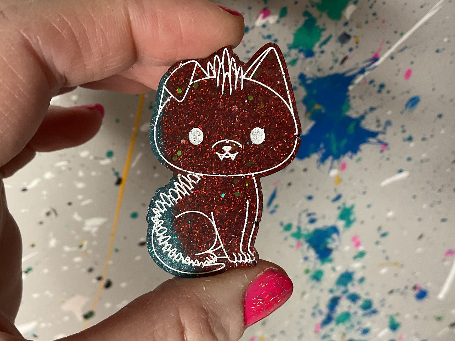 Small Glittery Red Blue Chupacabra Magnet