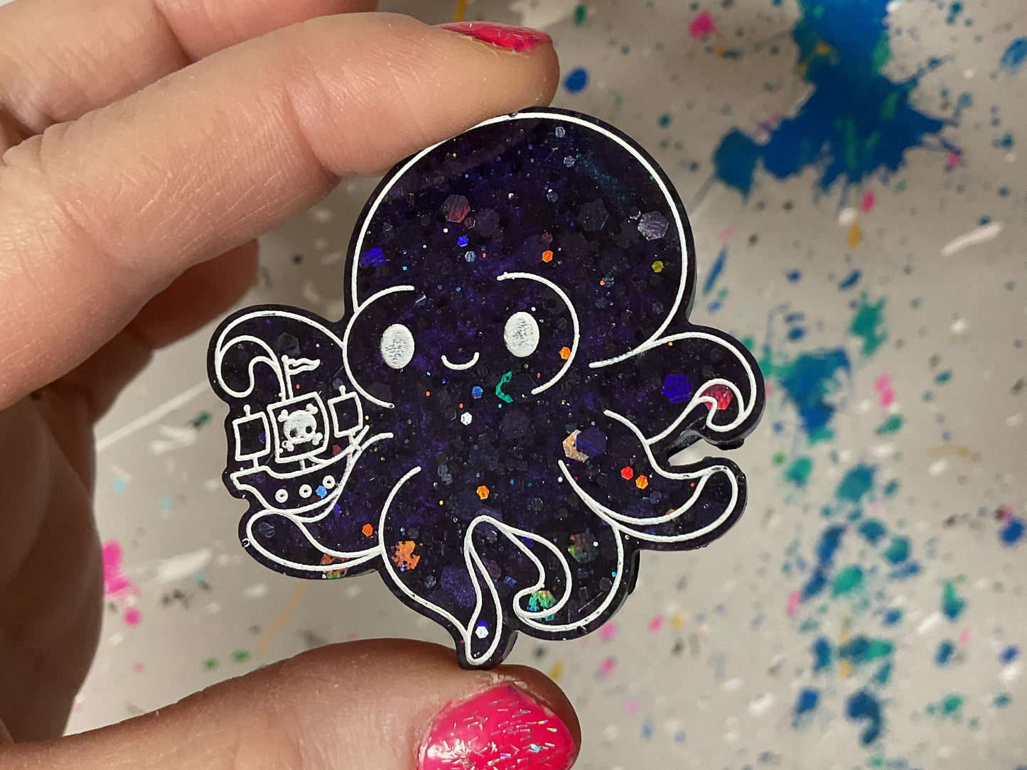 Small Purple Kraken Magnet With Holographic Glitter