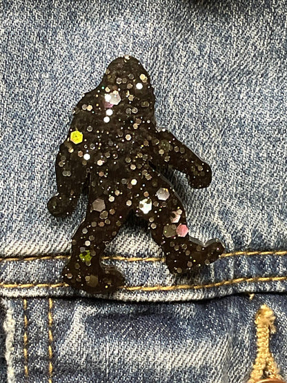 Black Glittery Bigfoot Pin