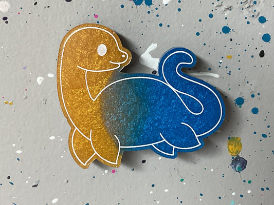 Small Loch Ness Monster Yellow Blue Magnet Glow in the Dark