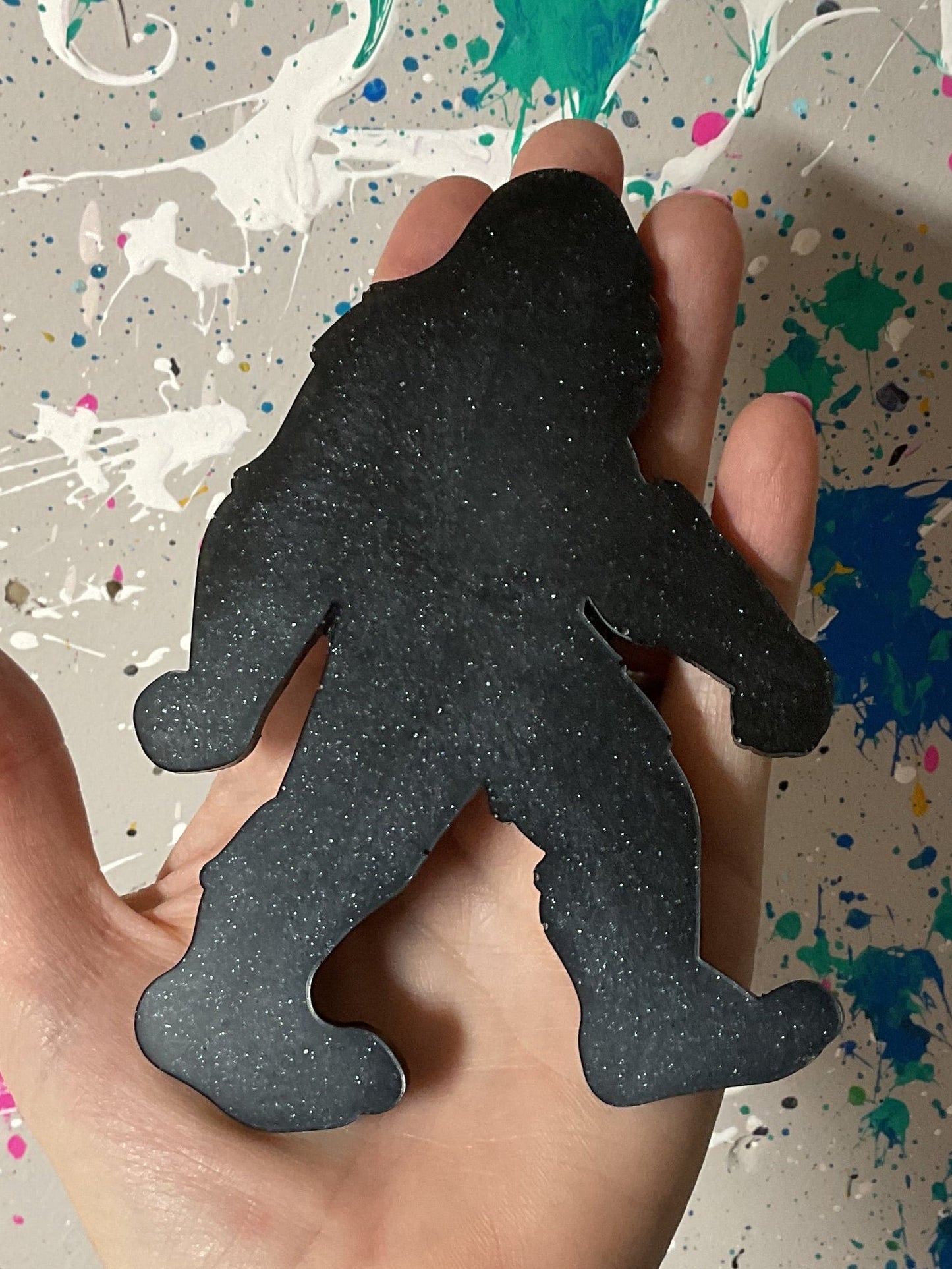 Large Black Glitter Bigfoot Magnet - 5 Inches Tall