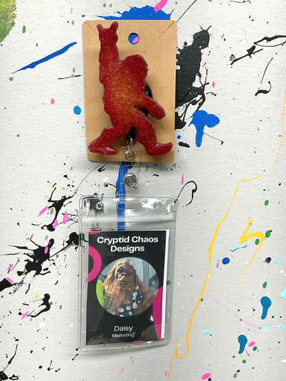 Red Bigfoot Rock Hand Retractable Badge Reel