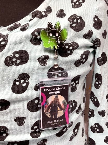 Green & Black Mothman Retractable Badge Reel - Glow in the Dark