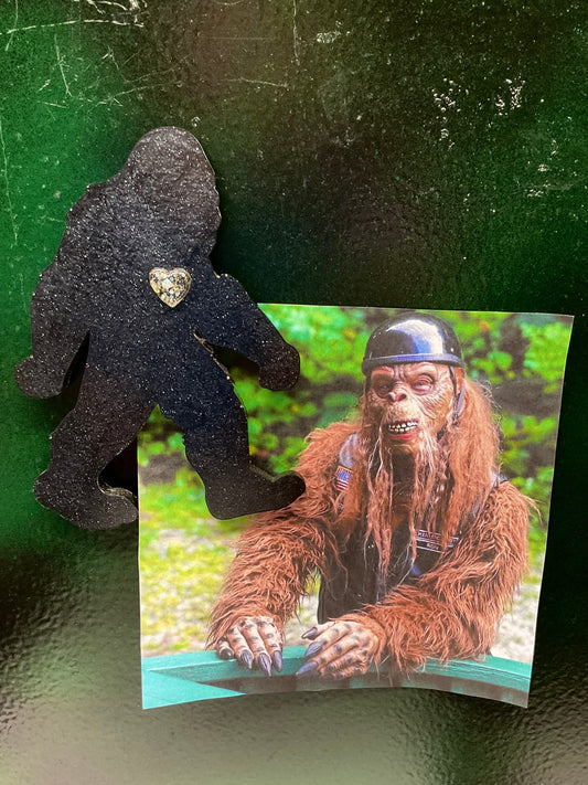 Black Bigfoot Magnet with Heart - 5 Inches Tall
