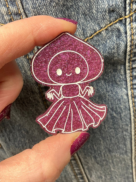 Purple Glitter Flatwoods Monster Pin