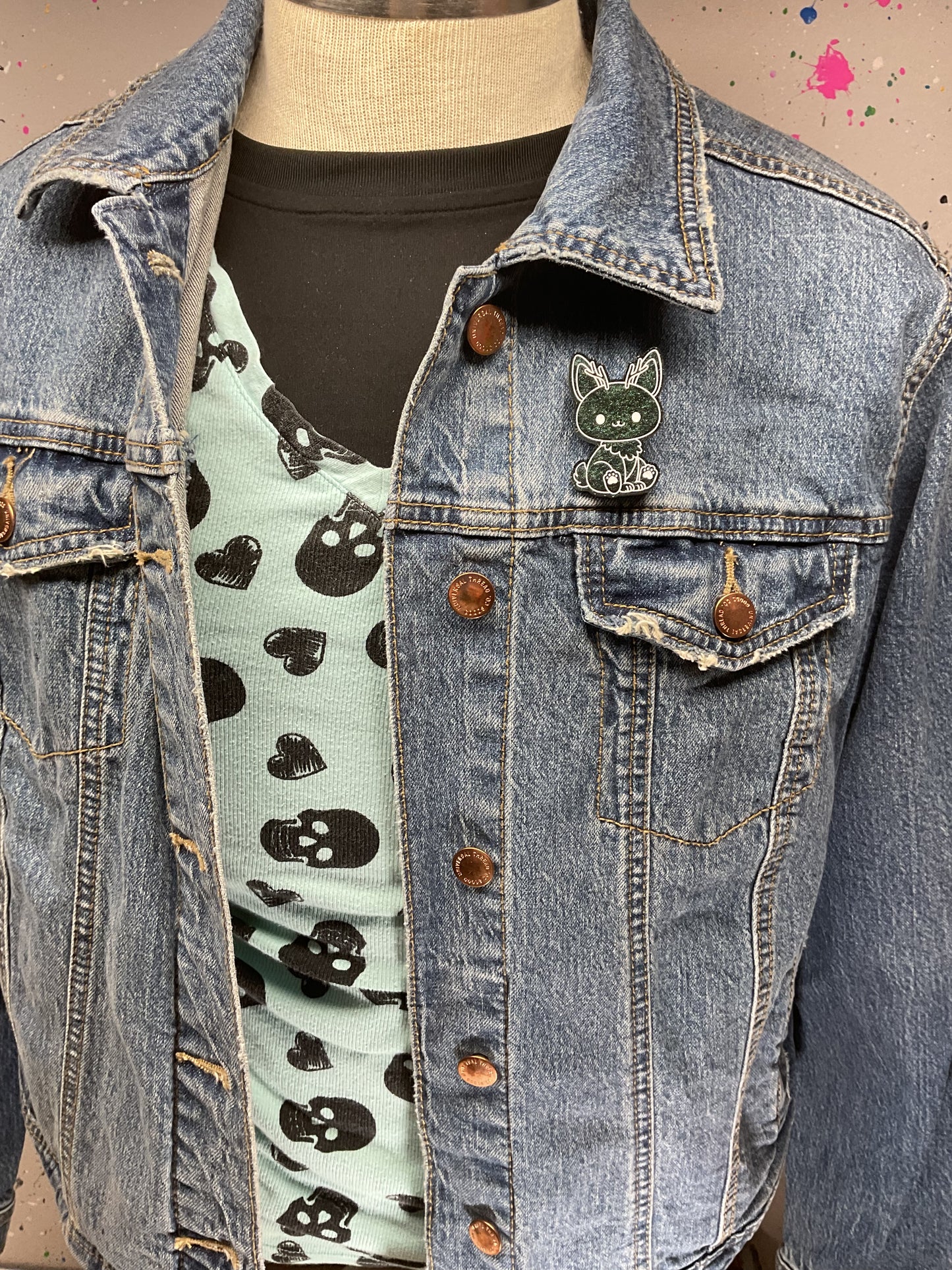 Black and Green Jackalope Pin