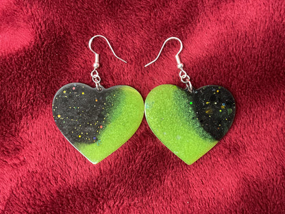 Black & Green Heart Hypoallergenic Earrings - Glow in the Dark