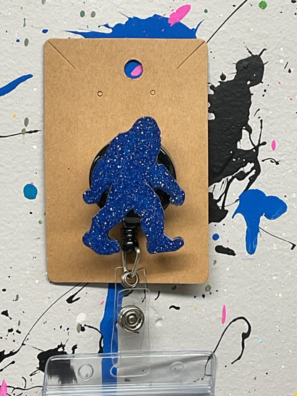 Blue with Silver Glitter Bigfoot Retractable Badge Reel