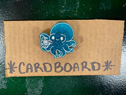 Small Teal Kraken Magnet With Green Glitter