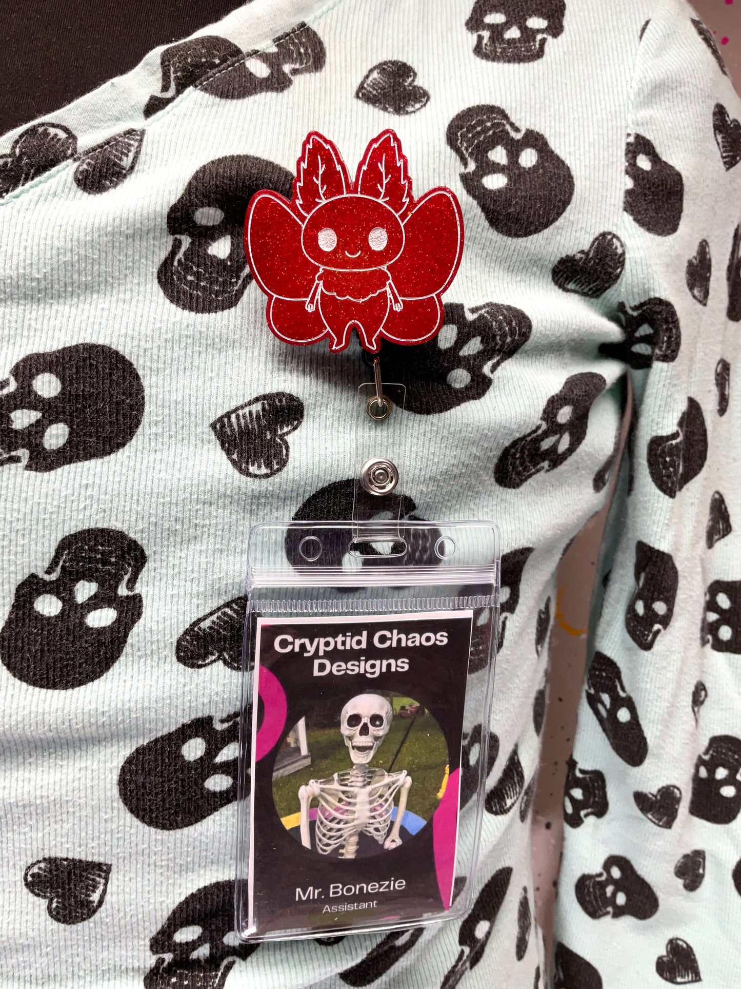 Bright Red Mothman Retractable Badge Reel