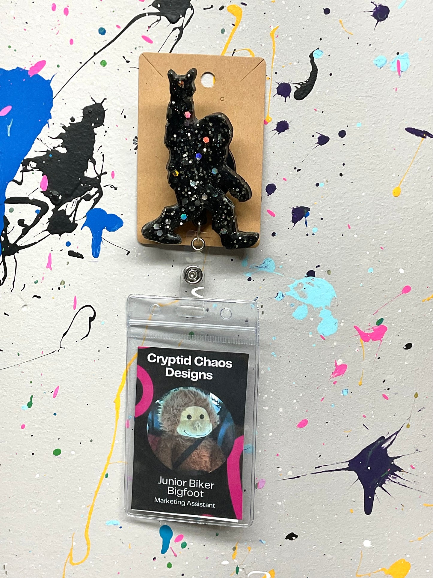 Black Bigfoot Rock Hand Retractable Badge Reel - Holographic Glitter