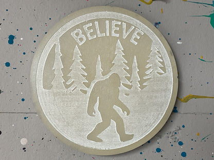 Large White 3 Inch Believe Bigfoot Magnet - Glow in the Dark