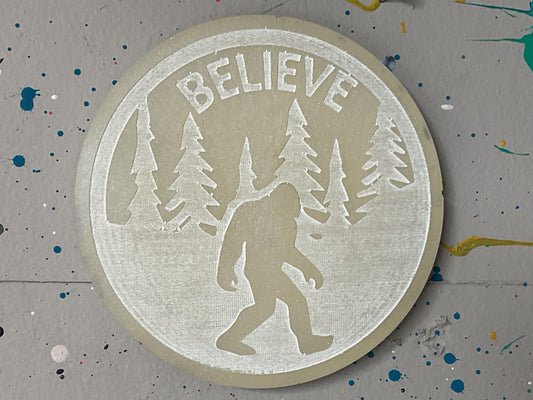 Large White 3 Inch Believe Bigfoot Magnet - Glow in the Dark