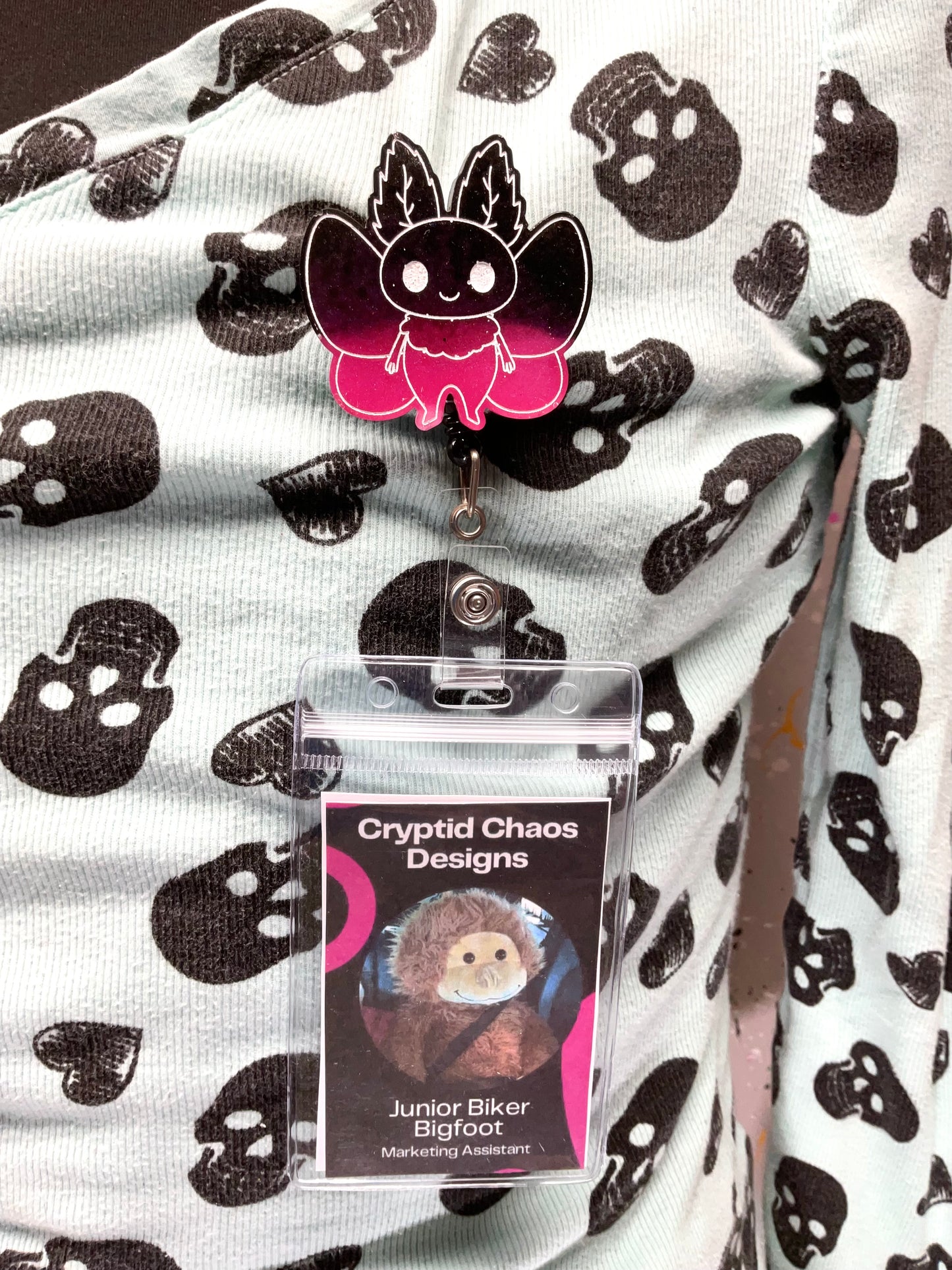 Hot Pink & Black Mothman Retractable Badge Reel - Glow in the Dark