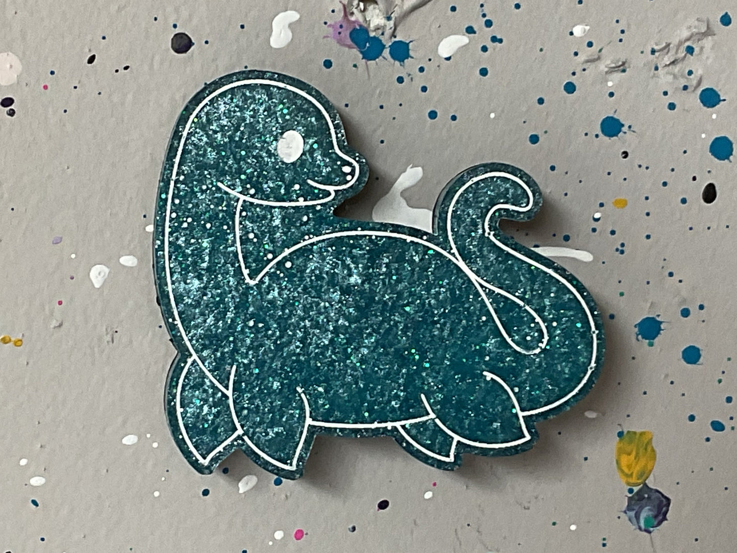 Small Loch Ness Monster Glittery Blue Magnet