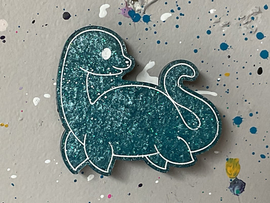 Small Loch Ness Monster Glittery Blue Magnet
