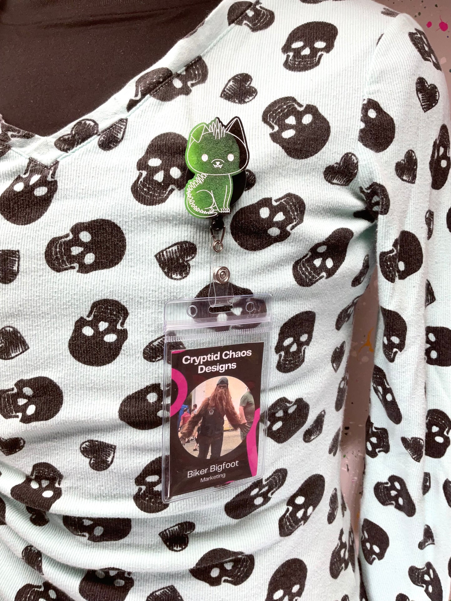 Green & Black Chupacabra Retractable Badge Reel-Glow In The Dark