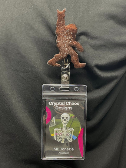 Brown & White Bigfoot Rock Hand Retractable Badge Reel