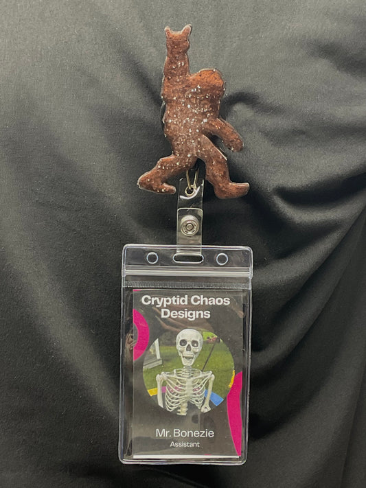 Brown & White Bigfoot Rock Hand Retractable Badge Reel