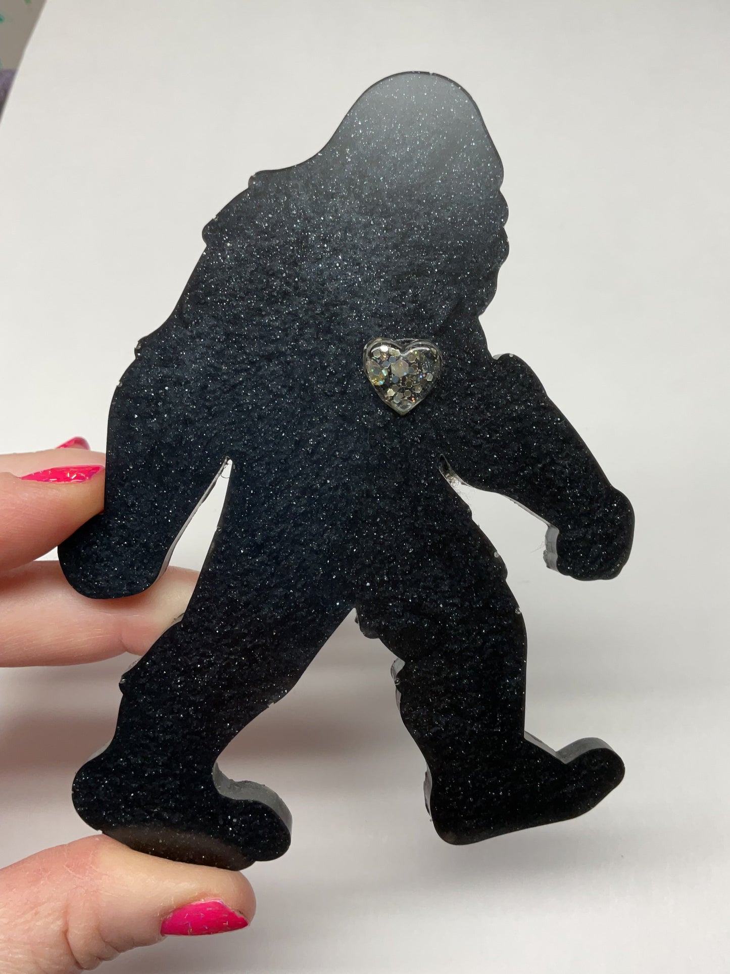 Black Bigfoot Magnet with Heart - 5 Inches Tall