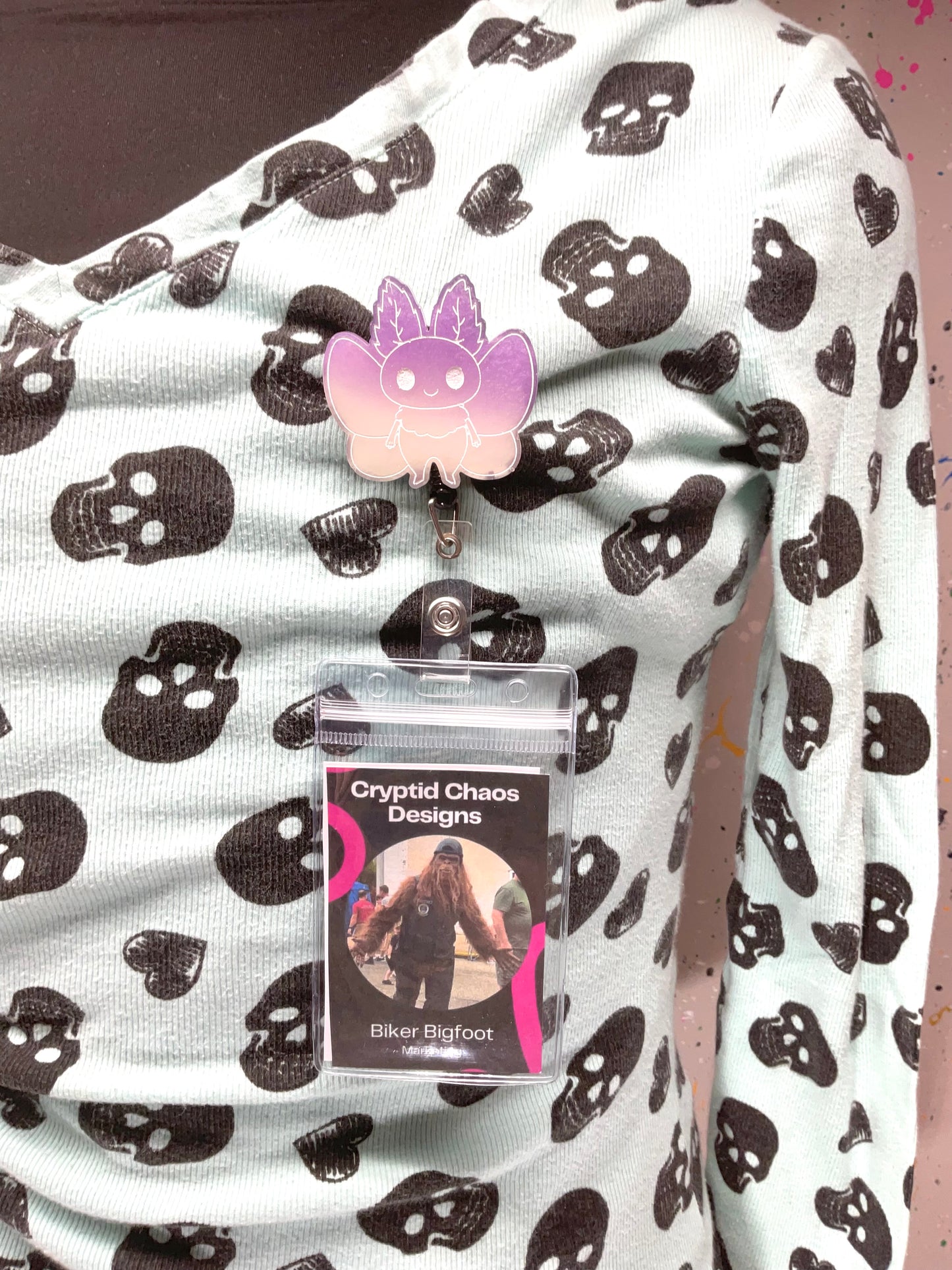 Purple & White Mothman Retractable Badge Reel - Glow in the Dark