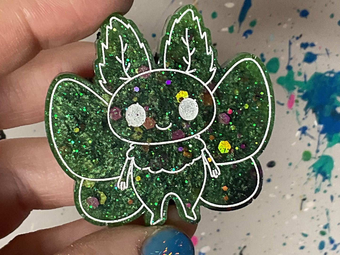 Small Green Glitter Mothman Magnet