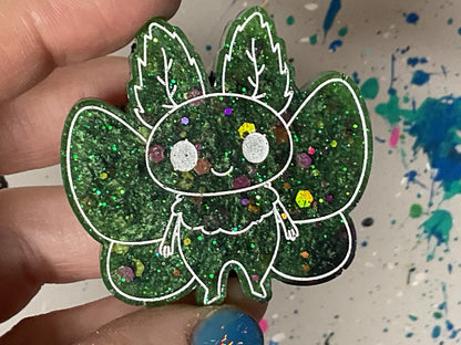 Small Green Glitter Mothman Magnet