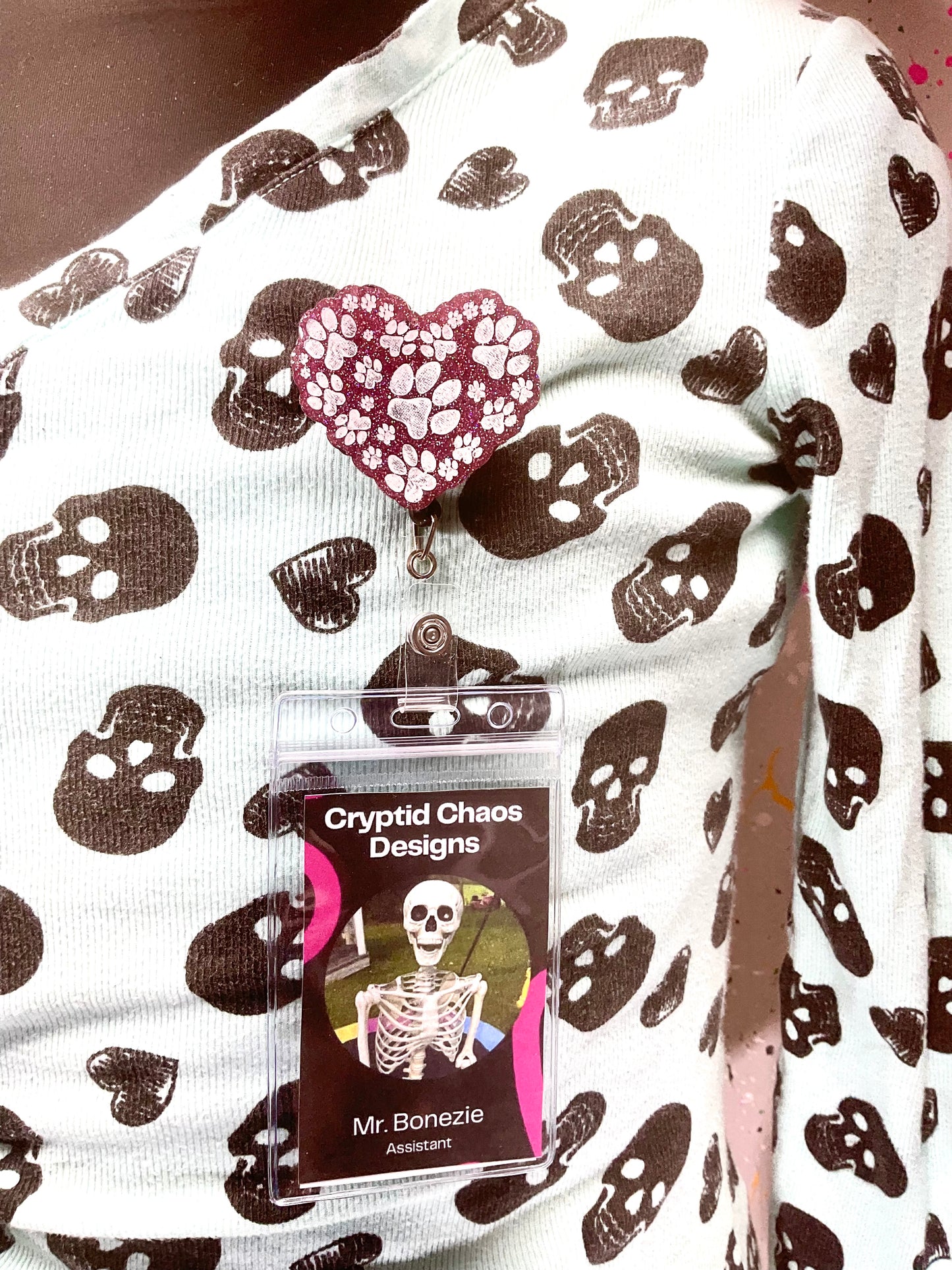 Pink Paw Print Heart Retractable Badge Reel