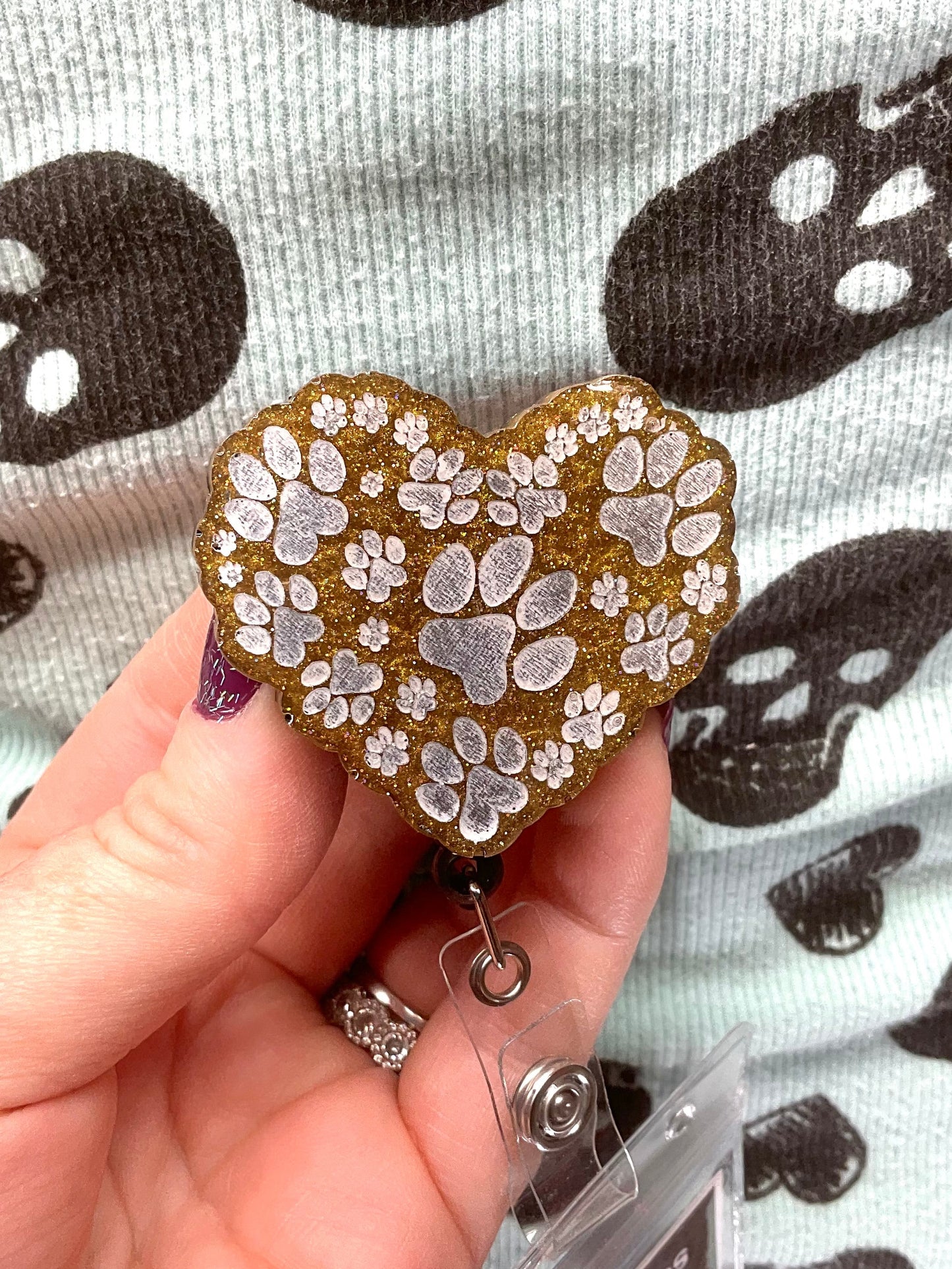 Yellow Paw Print Heart Retractable Badge Reel