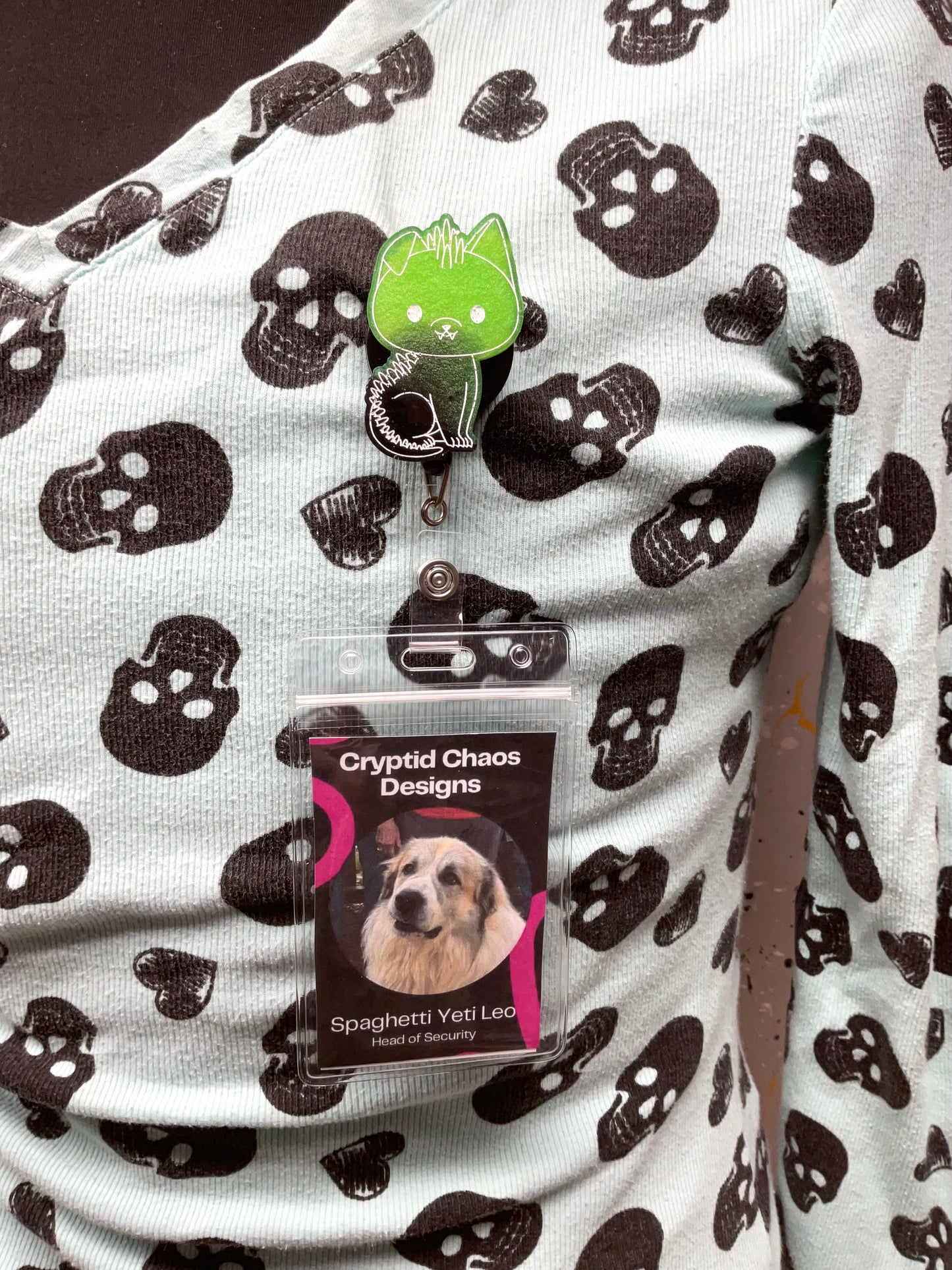 Green & Black Chupacabra Retractable Badge Reel-Glow In The Dark