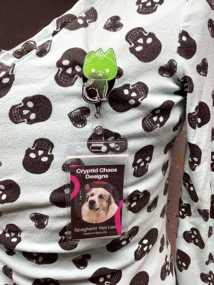 Green & Black Chupacabra Retractable Badge Reel-Glow In The Dark