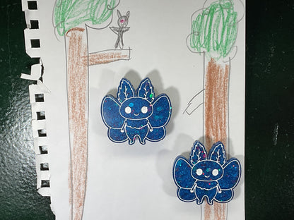 Small Blue Glitter Mothman Magnet