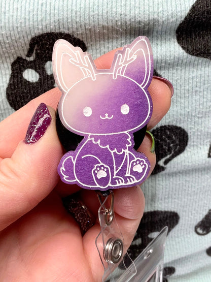Purple & White Jackalope Retractable Badge Reel-Glow In The Dark