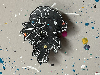 Small Black & Holographic Glitter Jersey Devil Magnet