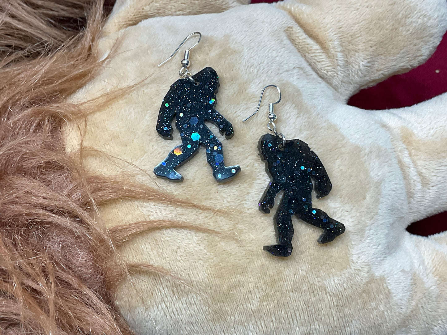 Black Holographic Bigfoot Dangle Earrings Hypoallergenic