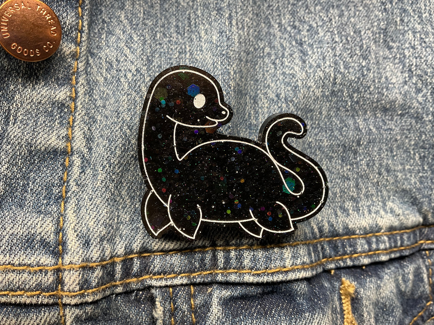 Black Glittery Loch Ness Monster Pin