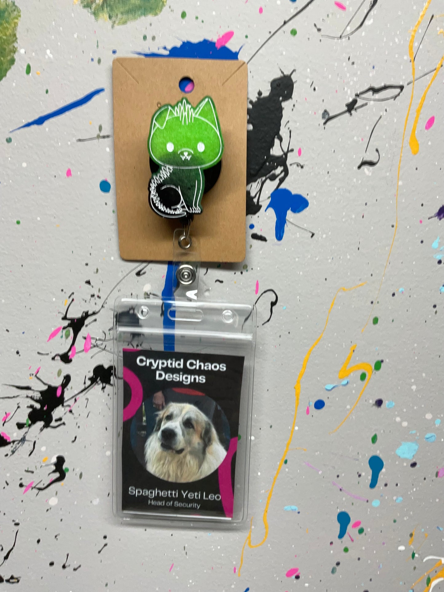 Green & Black Chupacabra Retractable Badge Reel-Glow In The Dark