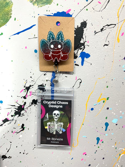 Blue & Red Mothman Retractable Badge Reel