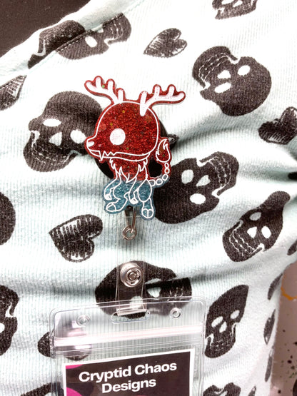 Red & Blue Glitter Wendigo Retractable Badge Reel