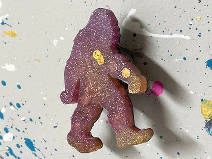 Small Pink & Gold Bigfoot Magnet