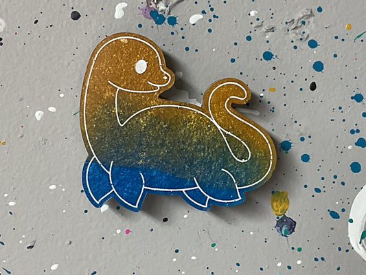 Small Loch Ness Monster Yellow Blue Magnet Glow in the Dark