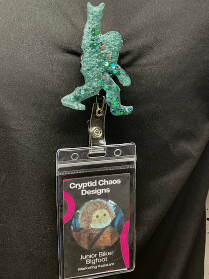 Green Bigfoot Rock Hand Retractable Badge Reel