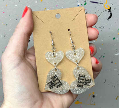 Bite Me Heart Hypoallergenic Earrings - White