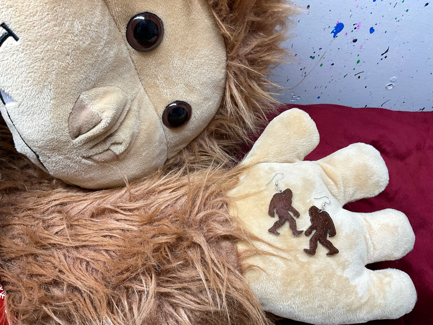 Dark Brown Bigfoot Dangle Earrings Hypoallergenic